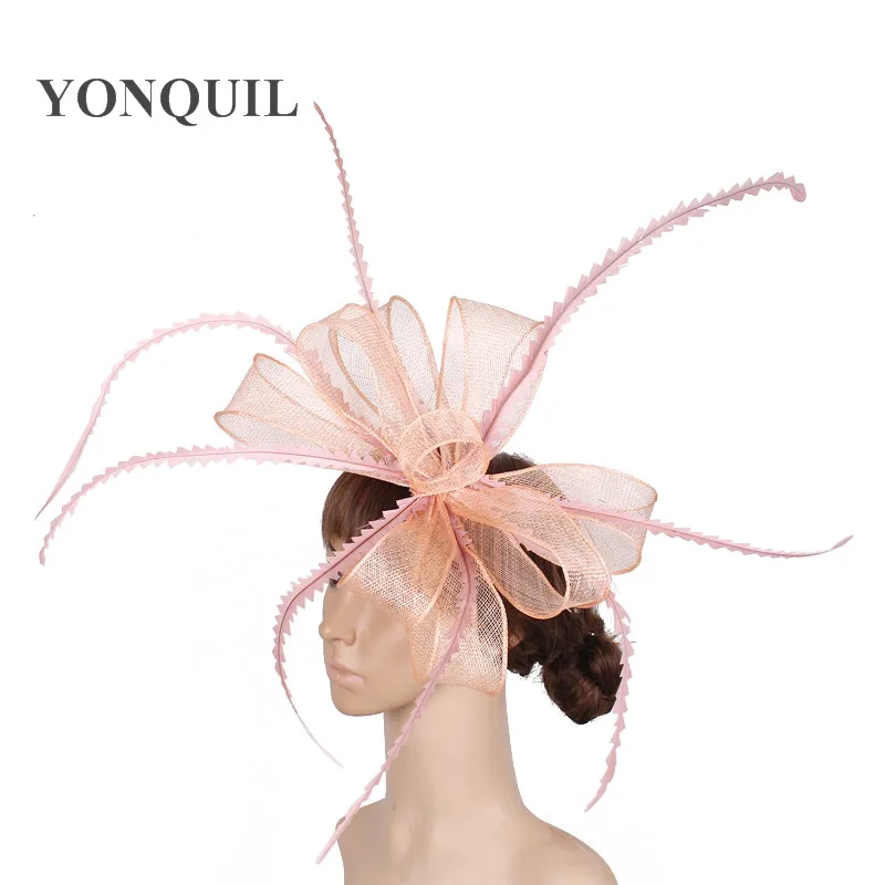 Розовый sinamay millinery Коктейльная шляпа основа Чародейка головные уборы вечерние для торжественных случаев Свадебные перьевые аксессуары Высокое качество MYQ035