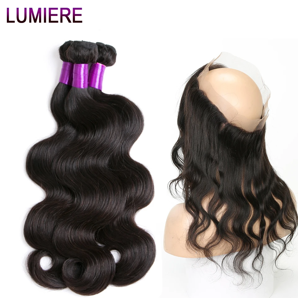 

Lumiere Hair Indian Remy Body Wave 100% Human Hair Bundles With Frontal 360 Lace Frontal With Bundles Natural Color