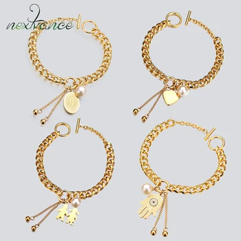 

Nextvance Imitation Pearl Virgin Mary Heart Pendant Bracelet Boy Girl Hamsa Hand Evil Eye Bracelets for Birthday Gift