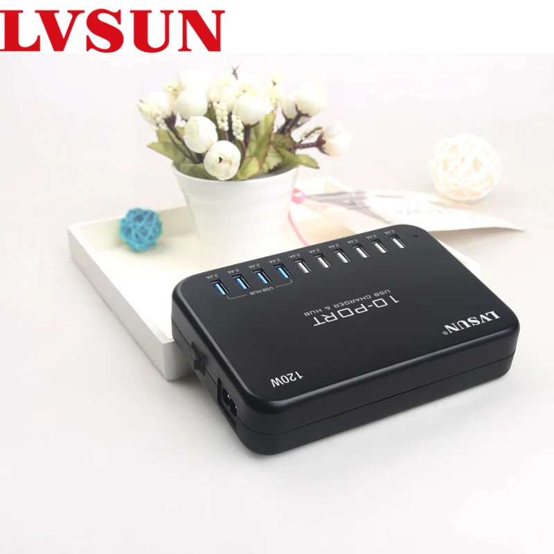 LVSUN Multi Port 120W USB Charging HUB Intelligent Desktop USB Wall Charger AC Adapter 10 Port For Tablet PC iPad LS-10U24F high quality usb hub power adapter wall home travel charger for phone 4 port