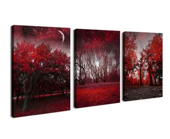 

Canvas Prints 3 Panels Framed Wall Art Red Trees Paintings Printed Pictures for Living Room Home Decoration