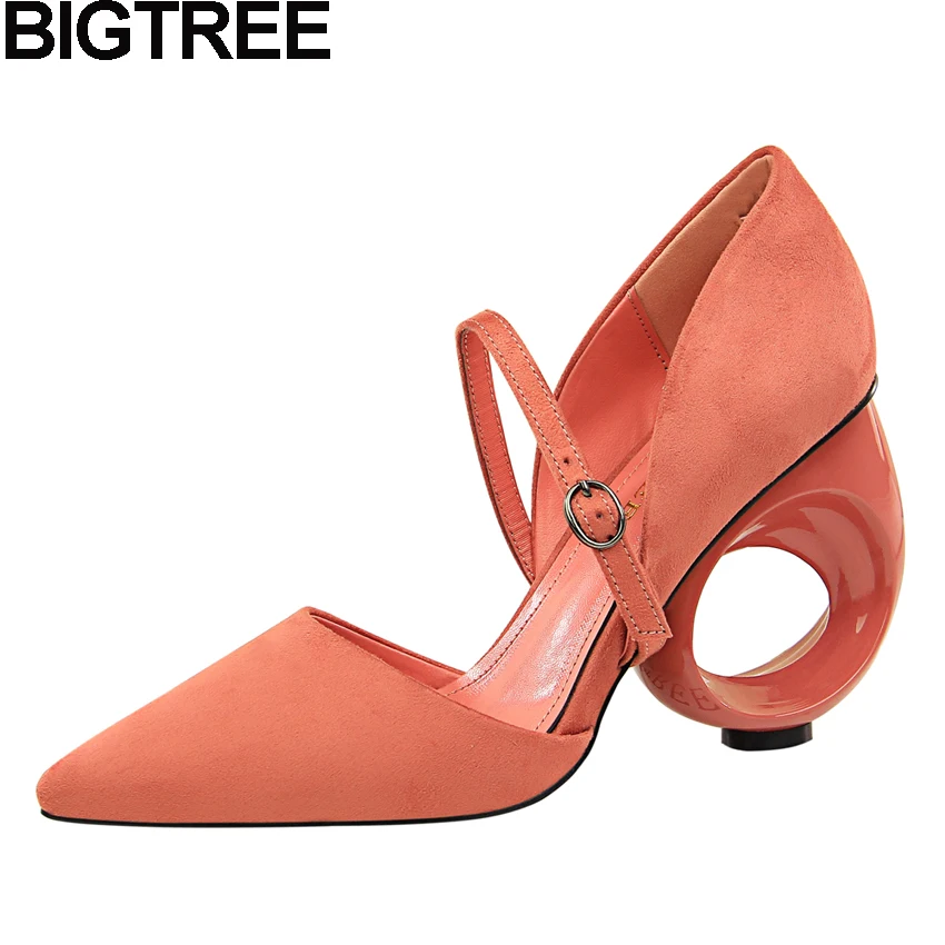 comprar BIGTREE Mulheres Flock Bombas Estilo Estranho Cut Out Oco Sandálias de Salto Alto Fivela Destacável Strap Mary Jane Sapatos Fantasia Mulher