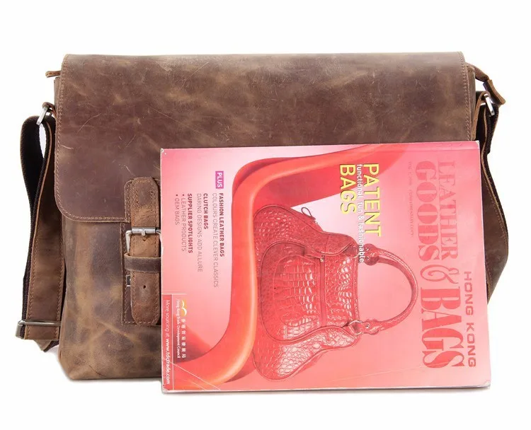 louco crossbody male's mensageiro de couro genuíno
