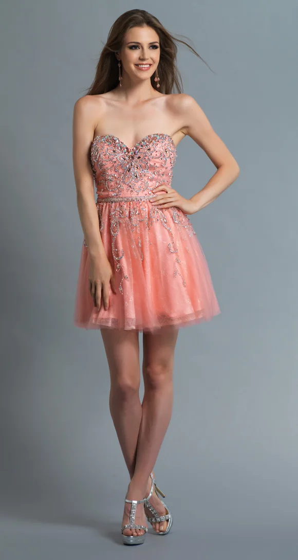 Sweetheart Sparkly Beads Mini Tulle Short Dress Graduation