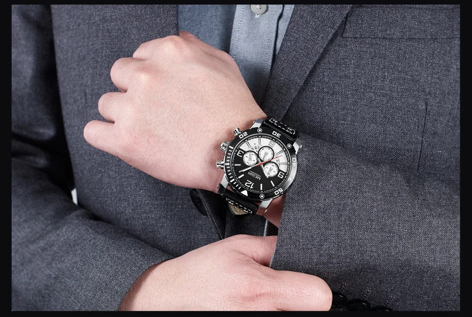 Креативные MEGIR спортивные мужские часы с хронографом и кожаным ремешком армейские военные наручные часы Мужские кварцевые часы