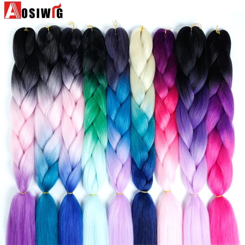 AOSIWIG 2" Ombre Jumbo синтетические плетеные волосы крючком 100 г/упак. афро оптом розовый синий фиолетовый синтетические волосы