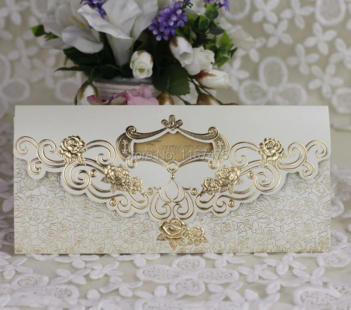 

Free Shipping by Express!!! HI7002 - Hot Sale Gold Embossed Invitation Cards