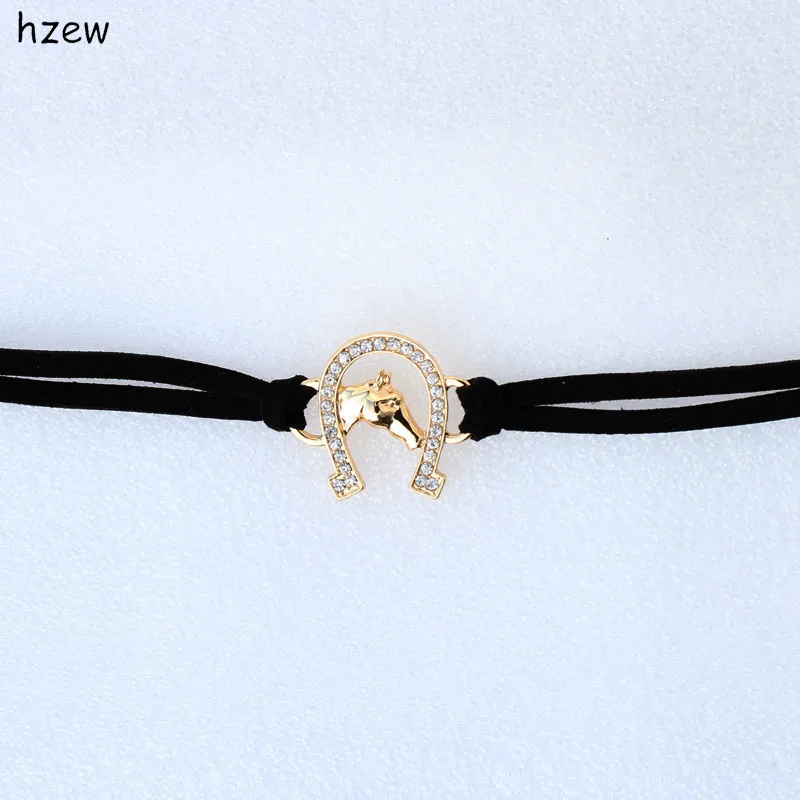 Hzew-여성 패션 주얼리 말 팔찌 크리스마스 선물 크리스탈 말굽 팔찌, 여성 말발굽 팔찌