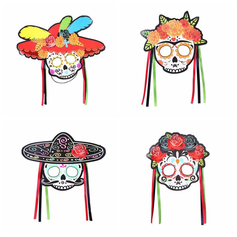 

4pcs Per Set Mexican Mask Easter Party Party Decoration Day of the Dead Mask Fancy Dress Accessory Made of Paper