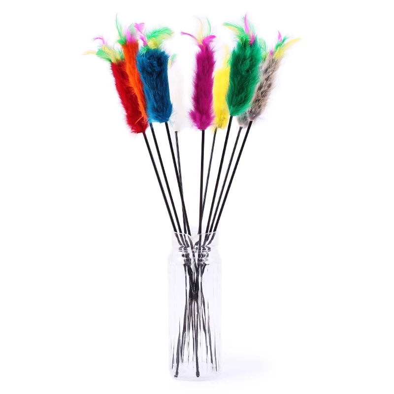 pet toys best of sale 10Pcs/lot Interactive Pet Cat Toys Soft Rabbit Fur Cat Teaser Colorful Feather Cat Stick Toy flippy fish cat toy Toys