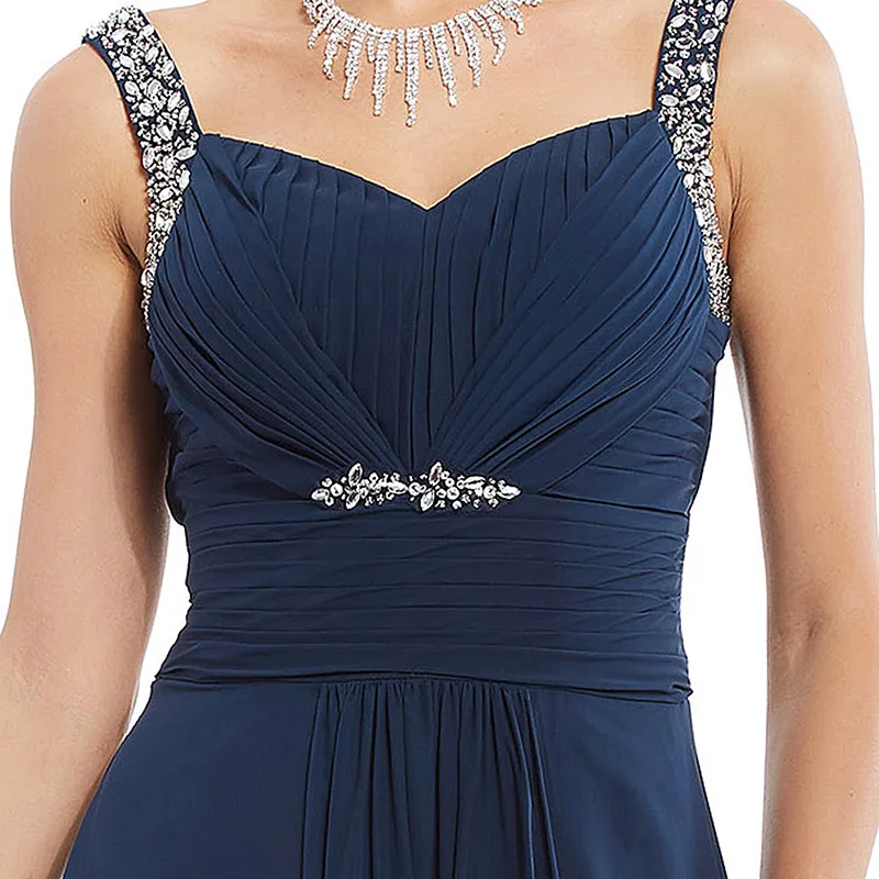 Tanpell ремни Длинное Элегантное Вечернее Платье Темно-синее без рукавов длиной до пола платья бисером трапециевидной формы дамское вечернее платье
