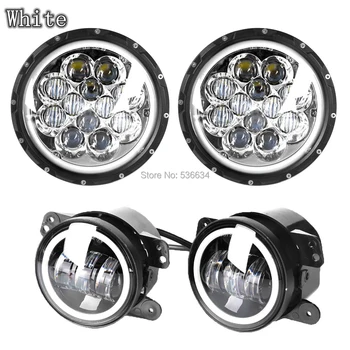 

7 inch Led Round Headlight with DRL + 4 inch Led Fog Lights with Halo for Jeep Wrangler Unlimited JKU 4 Door, for Hummer H1&H2