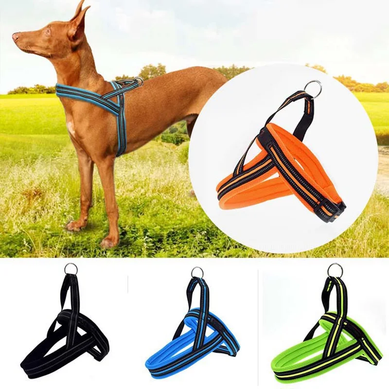 Nylon Reflective Pet Dog Harnesses Vest Soft Flannel Padded No Pull