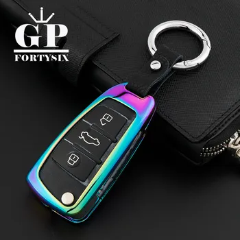 

New Car Key Cover Shell Zinc Alloy+Leather Chain Metal Smart Key Case for Audi Sline A3 A5 Q3 Q5 A6 C5 C6 A4 B6 B7 B8 TT 80 S6