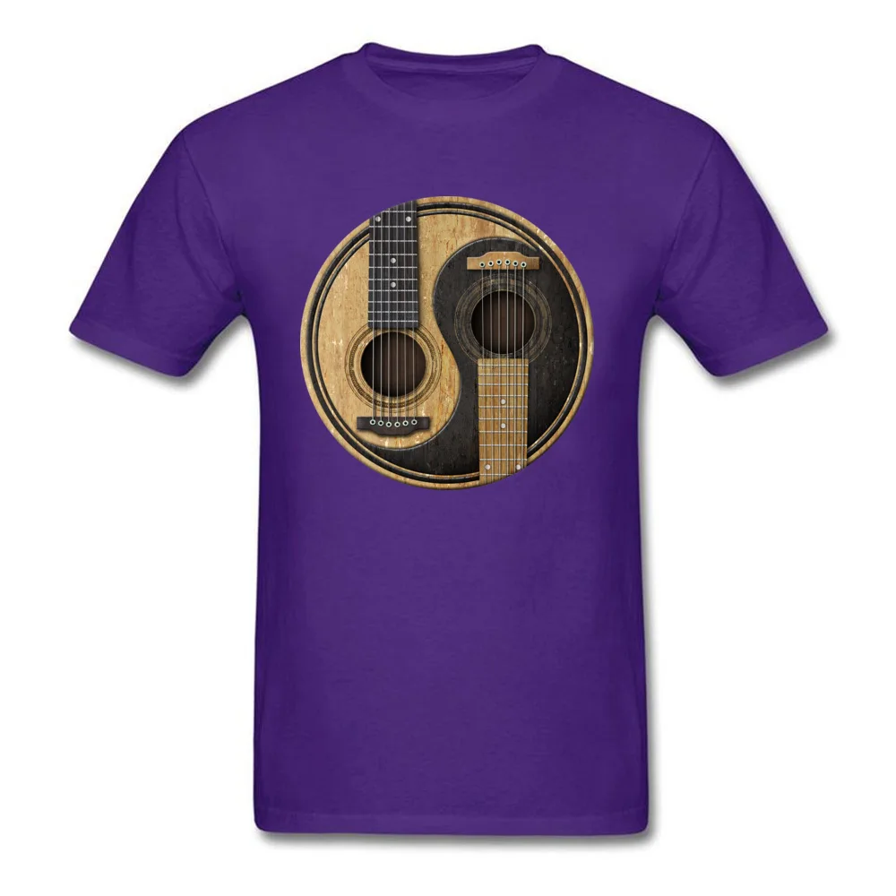 T Shirt Custom Tops & Tees Summer Fall Rife Design Short Sleeve 100% Cotton Round Neck Men Top T-shirts Design Old and Worn Acoustic Guitars Yin Yang purple