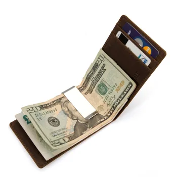 

2018 New Fashion Design Brown genuine crazy horse leather money clip bag money holder with card slots bag Free Shipping