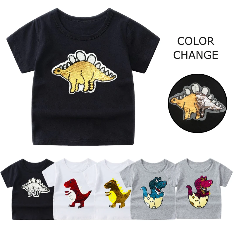 

Color Change Summer Children Clothing Boys T Shirt Cotton Dinosaur Short Sleeve T-shirt Kid Boy Casual Cute T-shirt 3-10Y Shirt