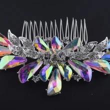 Высокое качество Аврора Цвет свадебные волосы расческа горный хрусталь AB Кристалл для волосы невесты носить ювелирные изделия Свадебные аксессуары посеребренные