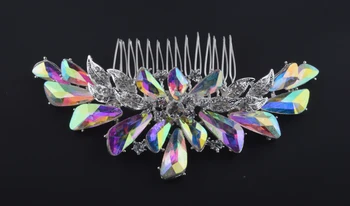 

Top Quality Aurora color Bridal Hair Comb Rhinestone AB crystal For Brides Hair wear Jewelry Wedding Accessories silver plated