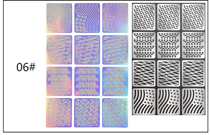 12 дизайн в 1 лазерный винил для ногтей полый неправильный шаблон трафареты для многоразовый для маникюра деко наклейки для нейл-арта наклейки-трафарет - Цвет: 06