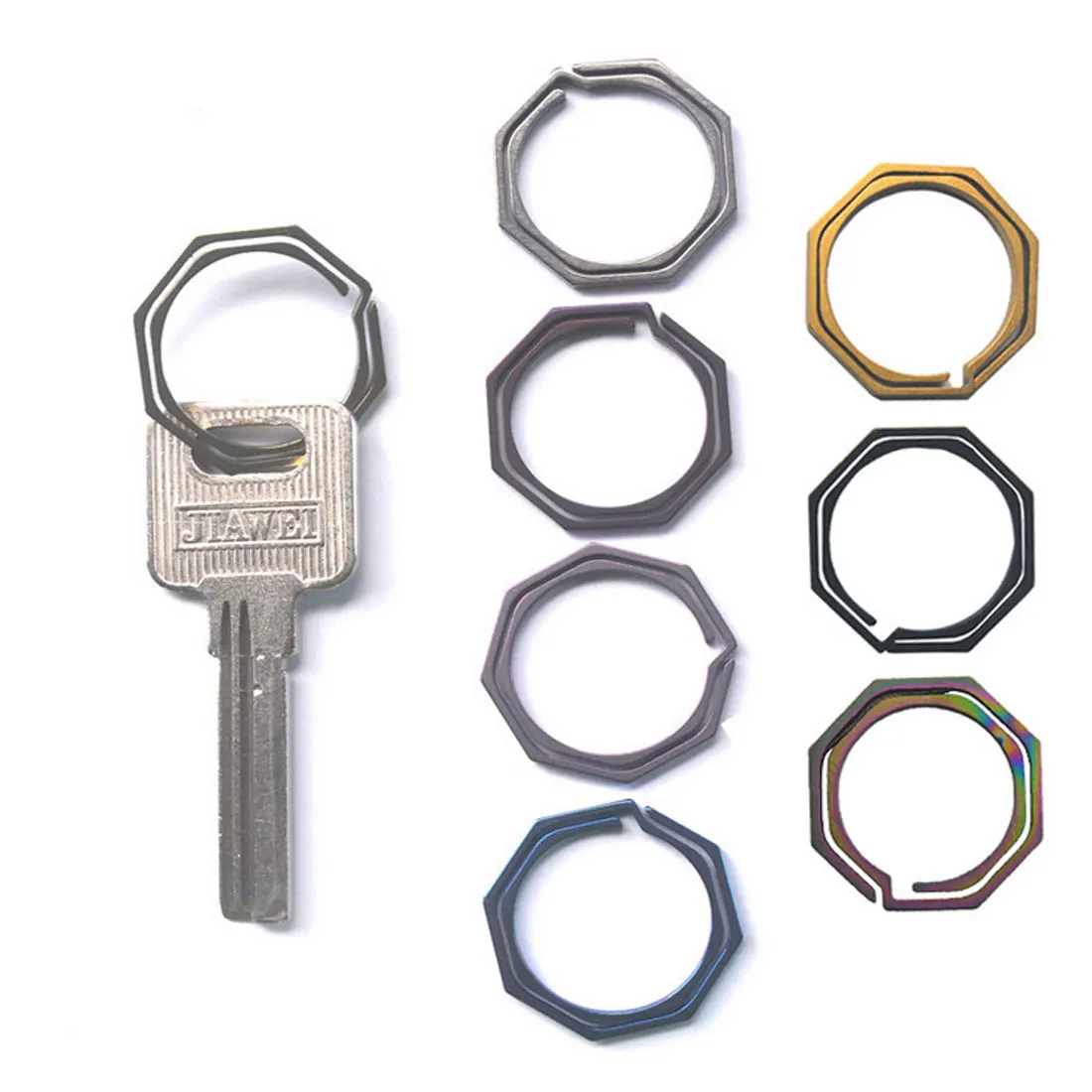 Gadget Titanium Alloy EDC Split Ring Key Chain Keyring Buckle Circle Octangle
