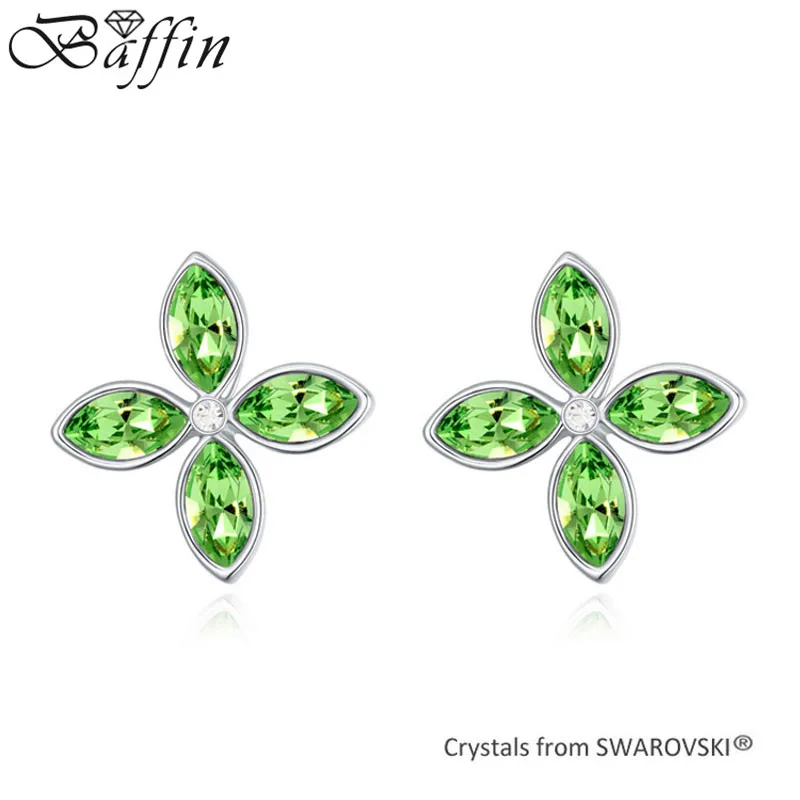 

Genuine Crystal from Swarovski Clover Piercing Earrings Rhodium Plated Stud Earrings Women Ethnic Jewelry