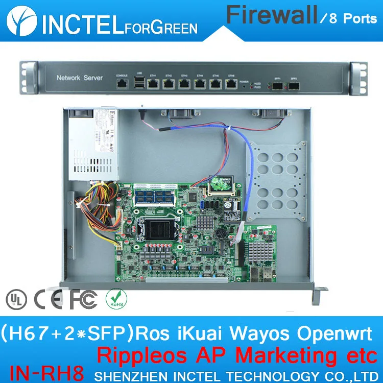 

Internet router ROS 8 Gigabit flow control firewall case with Intel 1000M 6 82583V 2 Gigabit 82580DB fiber Port H67 LGA1155 cpu