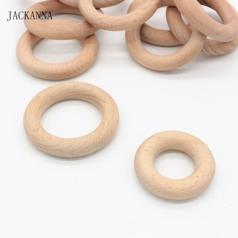

50PCS Beech Wooden Teether, Organic Wood Ring Montessori Infant Baby Teething Toys Gryzak Mordedor Bebe 40mm / 55mm Newborn Gift