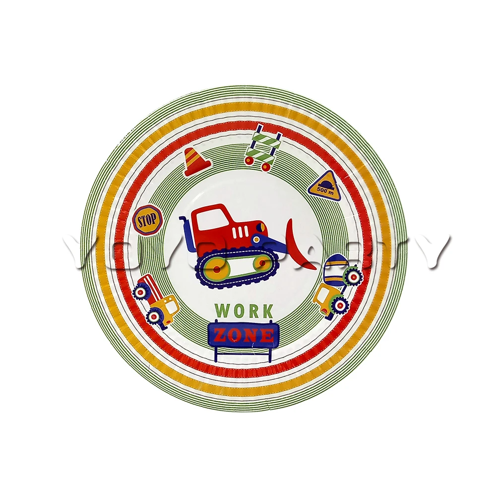 

For kids children Construction Vehicles theme party supplies disposable tableware, 12pcs dessert plate dishes with food film
