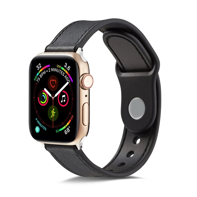 Ремешок из натуральной кожи для apple watch 4 5 полоса 42 мм 38 44 40 браслет TPU Мягкий часов