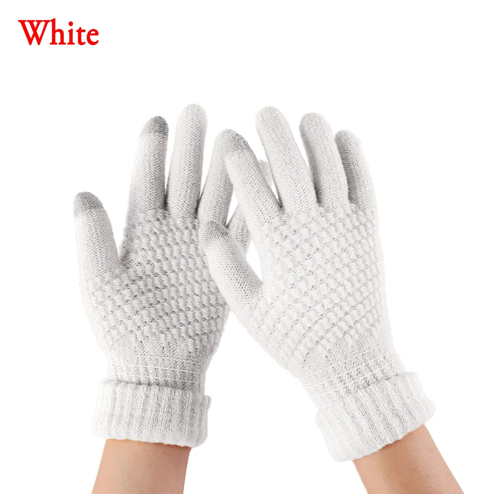 A-white 1 пара, модные зимние перчатки, Вязанные шерстяные перчатки для девочек и женщин, утепленные варежки, шерстяные перчатки для мобильного телефона, новая распродажа - Цвет: A-white