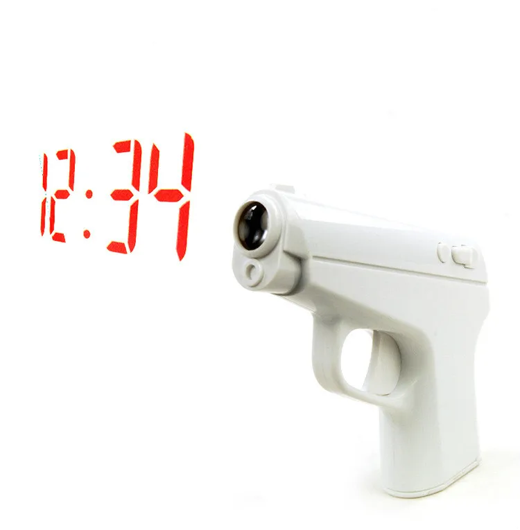 Desk Gadget Target Laser Shooting Gun Alarm Clock LCD Screen Gun Alarm