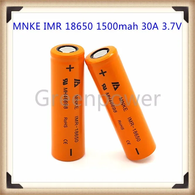 MNKE IMR 18650 1500mah 30A 3,7 V аккумуляторная батарея с плоским верхом(1 шт