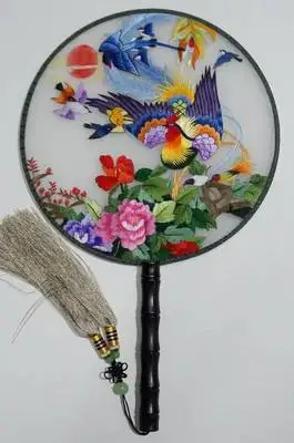 100% шелк тутового шелкопряда ручной работы вышивка Сучжоу Круглый веер с