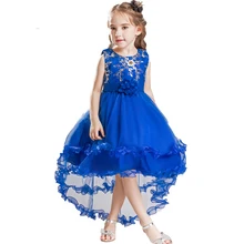 Новинка; высокое качество; детское кружевное платье принцессы без рукавов; цвет белый, синий; Элегантное Длинное Платье с вышивкой и хвостом Ласточки для дня рождения