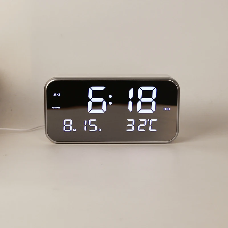 Large Jumbo Digital LED Music Alarm Clock with 25 Songs Clear Mirror Display with Month Date