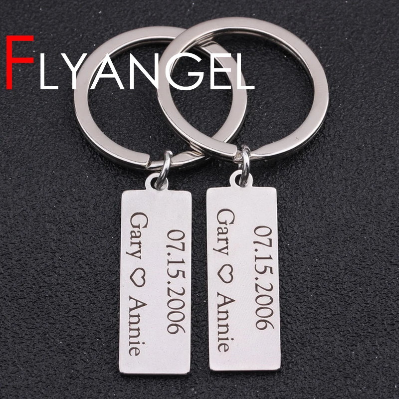 Fashion 2PC Keychain Custom Engraved Lover Name And Data Creative Key