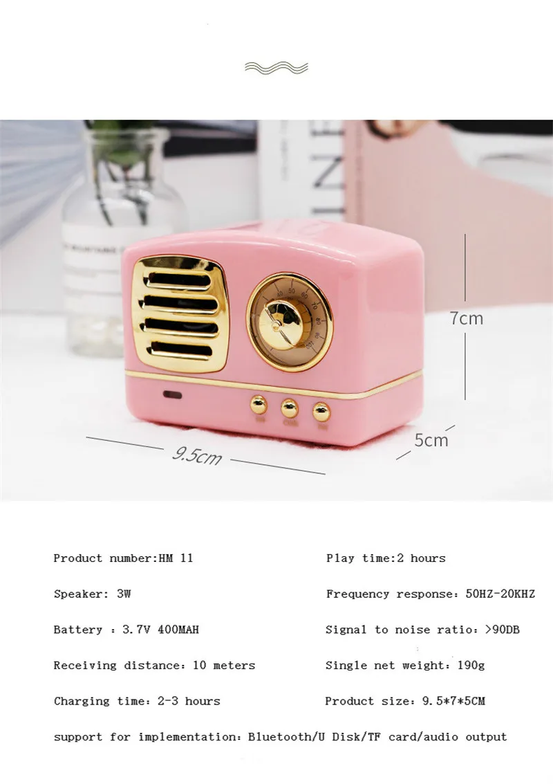 Portable Bluetooth Speaker Mini Wireless Bluetooth Speakers Portable Retro Radio USBTF Card Music Player HIFI Subwoofer Speaker11