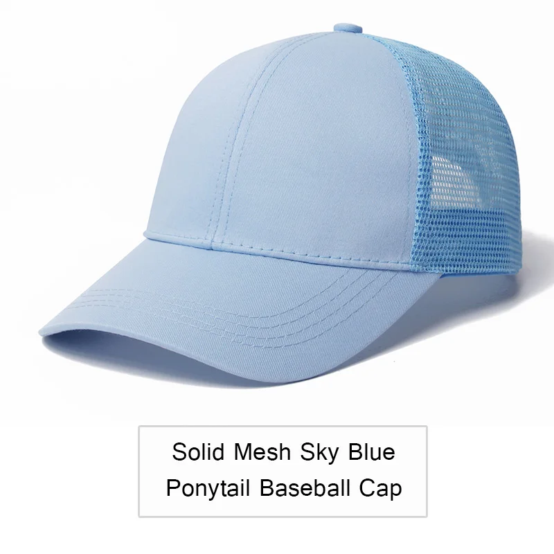 Solid Sky Blue Блестящая бейсбольная кепка "конский хвост", женская кепка с регулируемой застёжкой, Черная кепка, кепка для девушек, повседневная хлопковая кепка, летняя сетчатая Кепка - Цвет: Solid Sky Blue