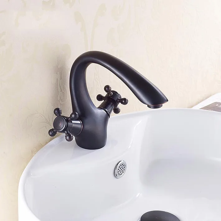 

Oil rubbed bronze copper dual handle single hole bathroom sink faucet mixer tap for washroom YM-046A