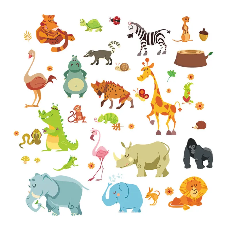 Jungle Animals Wall Stickers for Kids Rooms Safari Nursery Rooms Baby Home Decor Poster Monkey Elephant Horse Wall Decals zooyoo