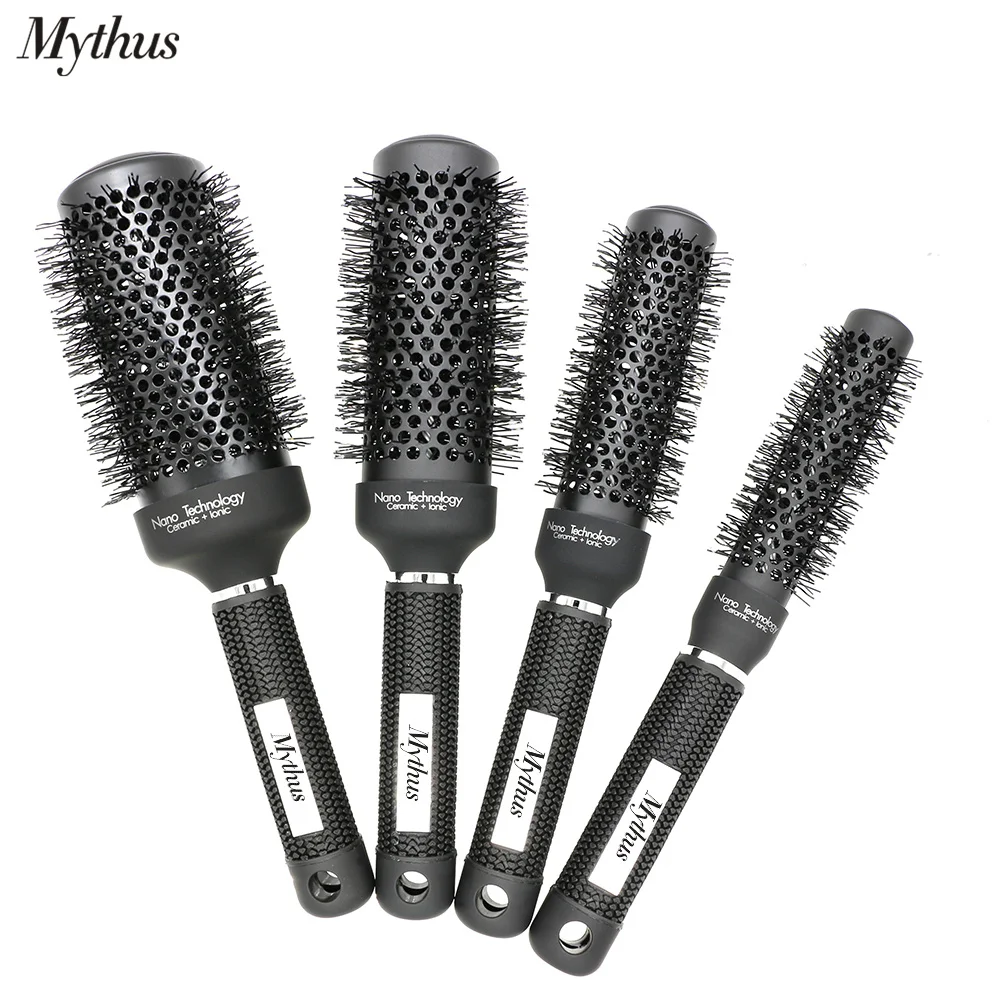 

Mythus Black Aluminum Ceramic Hair Brush Heat Resistant Hairdressing Curly Comb In 4 Sizes Hairstyling Nano Ionic Round Brushes