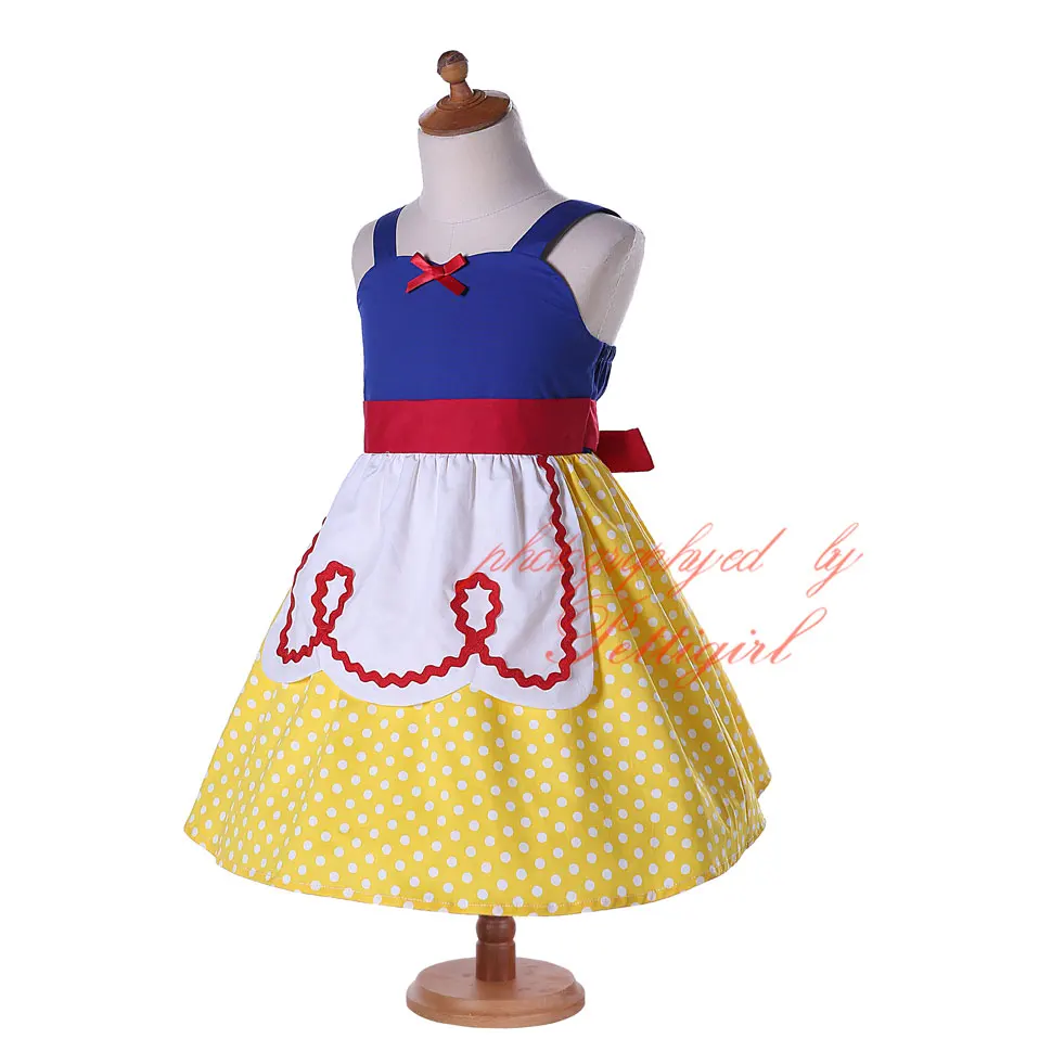 Pettigirl/костюмы Белоснежки для девочек; летнее платье; Хлопковое платье в желтый горошек для маленьких девочек