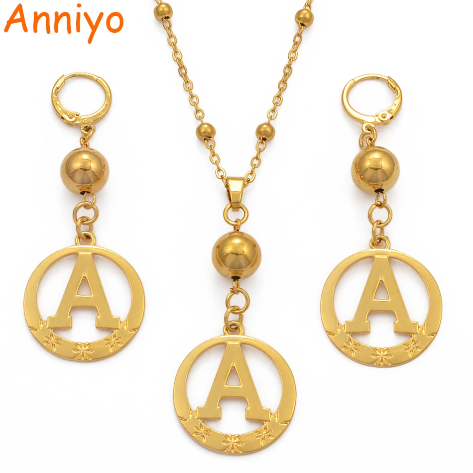 Ожерелье Anniyo A to Z с золотыми бусинами и алфавитом ожерелья для женщин девушек