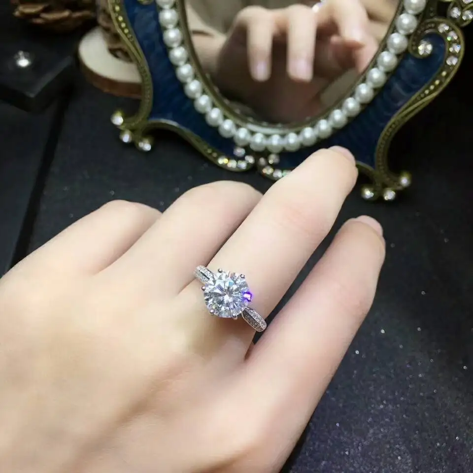 

[MeiBaPJ Fashion Moissanite Gemstone 3 Carats Diamond Ring D Color VVS 925 Sterling Silver Fine Wedding Jewelry for Women