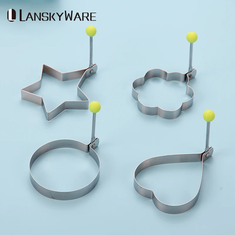 

LANSKYWARE 4 Pcs/Set Stainless Steel Fried Egg Mold Pancake Kitchen Accessories Gadgets Egg Cooker Love Flower Star Molds