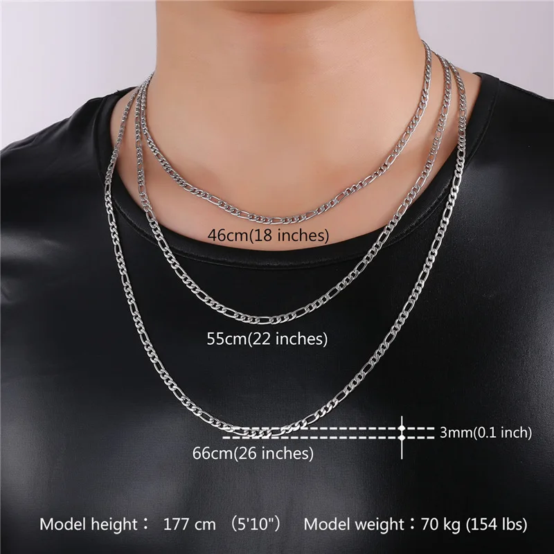 gold Color 3mm Figaro Chain Necklace 