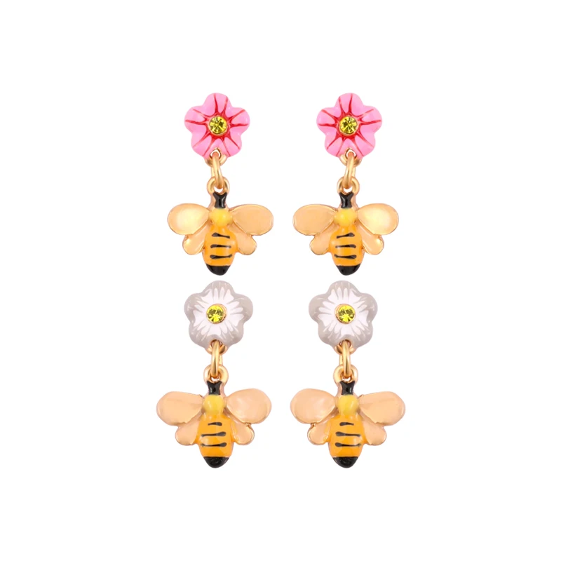 

Juicy Grape New Fresh Pink Flower Earrings Cute Animal Bee Pendant Earrings Handmade Enamel Glaze Earrings for Women