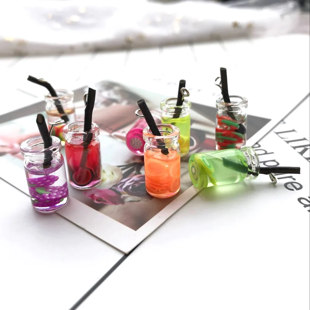 

28*10mm 10pcs Kawaii Fashion Glass juice cup Charms for DIY decoration neckalce earring key chain Jewelry Making