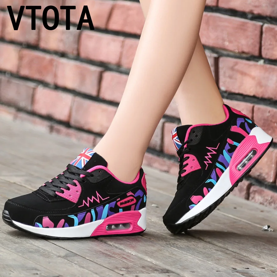 Najtaniej VTOTA platforma trampki na koturnie sznurowane buty wulkanizowane damskie obuwie oddychające nowe pojedyncze buty designerskie zapato de mujer